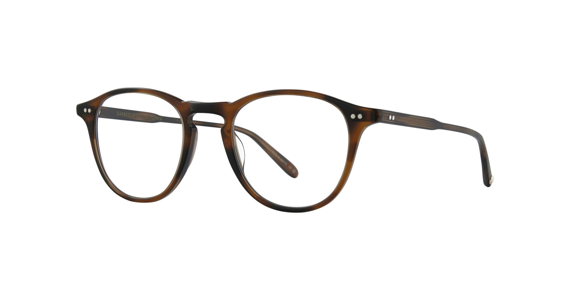 Garrett Leight Hampton Brille, Schrägansicht Spotted Brown Shell