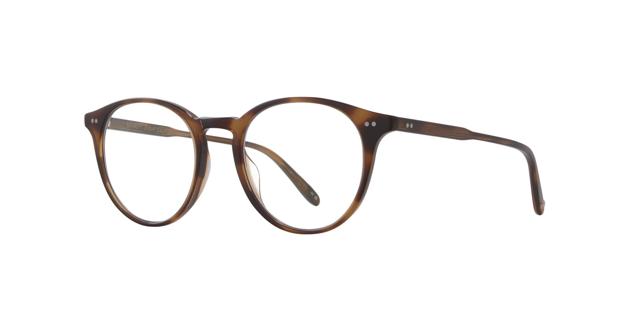 Garrett Leight Clune Brille, Schrägansicht Spotted Brown Shell