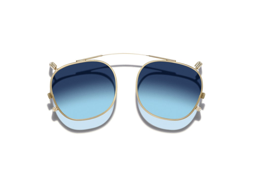 Moscot Dolt Clip Sonnenclip, Frontansicht Gold, Tönung Denim Blue