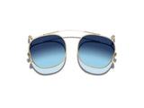 Moscot Dolt Clip Sonnenclip, Frontansicht Gold, Tönung Denim Blue
