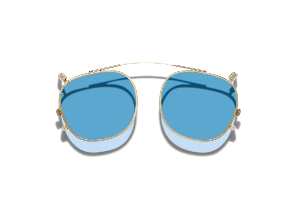 Moscot Dolt Clip Sonnenclip, Frontansicht Gold, Tönung Celebrity Blue