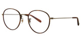 Garrett Leight Paloma Brille, Schrägansicht Dunkelbraun/Antique Gold (MGT-BG-DHT)